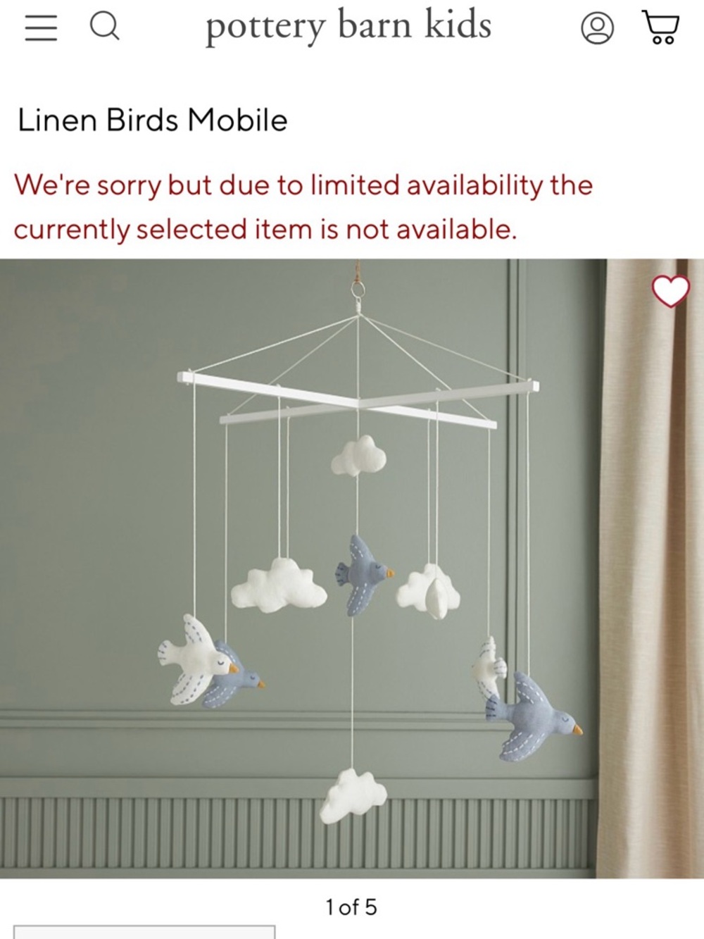 Pottery Barn Kids Linen Bird Mobile